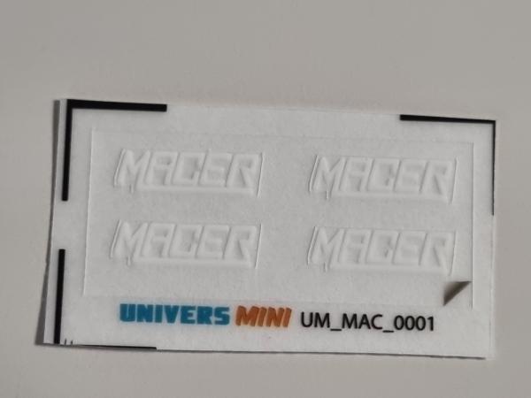 4 autocollants logo MACER blanc 4mm (pré-coupé)